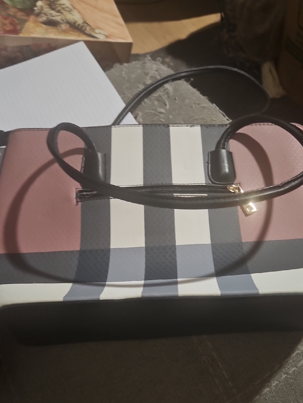 Striped Pink and Black Tote Bag